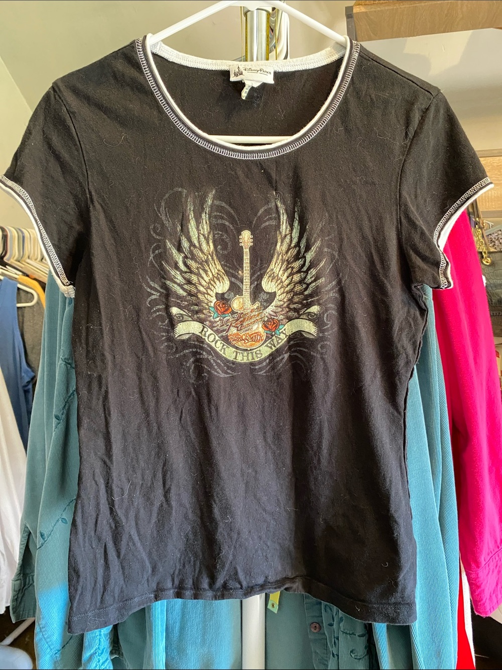 Disney Aerosmith rock this way baby doll Tee w/ Winged Guitar Graphic